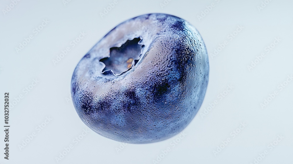 Poster a close-up image of a blueberry showing its central hole within its outermost half