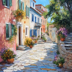 Naklejka premium Rovinj's cobblestone charm