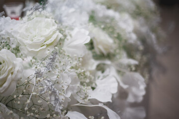 decoration of the aisles with floral ornaments, lamps, crystal, lights, flowers
