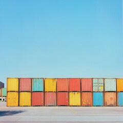 Fototapeta premium Containers awaiting transfer at port