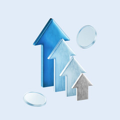 3D Illustration of Arrows in Increasing Order Representing Growth and Progress in Finance and Business