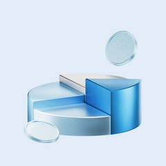 Modern 3D Pie Chart with Metallic and Blue Tones Representing Financial Growth and Market Share Data
