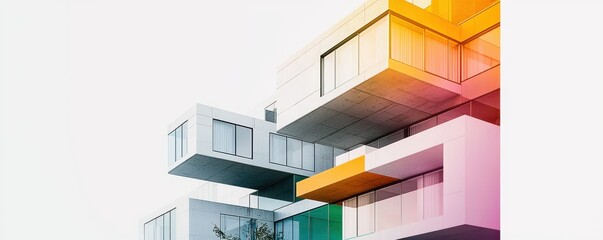 Dynamic modern architecture with vibrant geometric facade and bold colors for a corporate presentation cover page