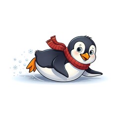 Obraz premium Adorable Cartoon Penguin Sliding Joyfully in the Snow