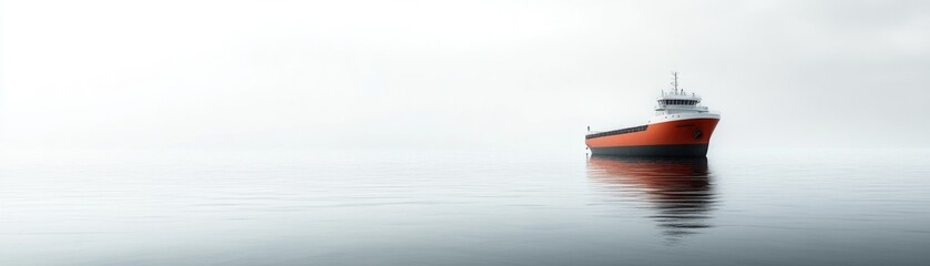Solitary cargo ship in a misty seascape
