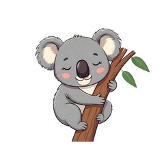 Fototapeta premium Charming Cartoon Koala Hugging Tree Branch Illustration
