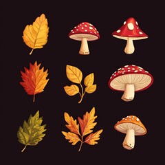 Red and gold leaves, fungi