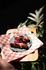 Traditional typical Mexican food, Mexican gastronomy concept. Tacos, chilaquiles, Mexican tradition.