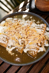 Traditional typical Mexican food, Mexican gastronomy concept. Tacos, chilaquiles, Mexican tradition.