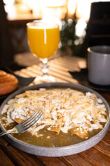 Traditional typical Mexican food, Mexican gastronomy concept. Tacos, chilaquiles, Mexican tradition.