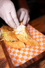 Traditional typical Mexican food, Mexican gastronomy concept. Tacos, chilaquiles, Mexican tradition.