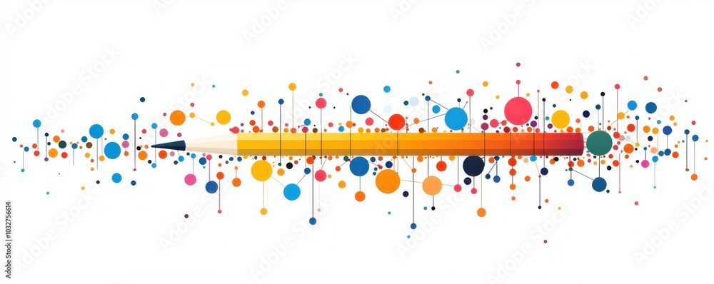 Poster pencil with colorful dots interconnected by lines representing creativity and innovation in art and 