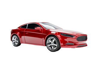Naklejka premium Sleek and modern red sports car with a streamlined design, showcasing its glossy finish and stylish curves, isolated on a white background