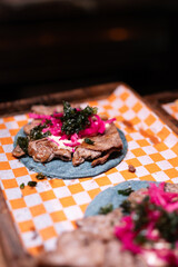 Traditional typical Mexican food, Mexican gastronomy concept. Tacos, chilaquiles, Mexican tradition.