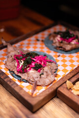 Traditional typical Mexican food, Mexican gastronomy concept. Tacos, chilaquiles, Mexican tradition.