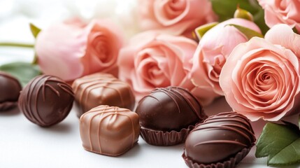 Fototapeta premium Elegant arrangement of roses and gourmet chocolates