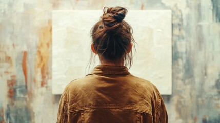 Contemplative viewer admiring abstract art in gallery