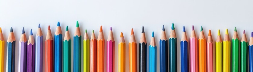 Fototapeta premium Vibrant array of colored pencils on a white background
