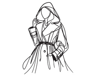 Abstract fashion model in hoodie. Girls line Sketch