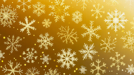 A gold background with many snowflakes scattered throughout