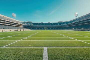 Fototapeta premium Empty Football Stadium Field with Green Grass and White Lines