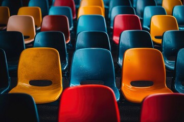 Fototapeta premium Colorful Plastic Chairs in a Row