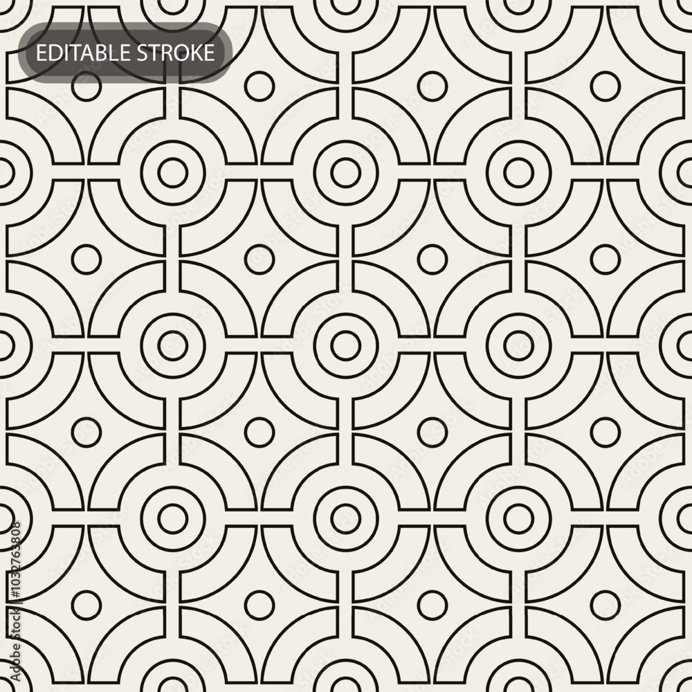 Aufkleber seamless pattern with editable stroke. geometric grid with circles of different sizes. background te