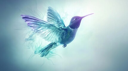 Obraz premium A hummingbird gracefully flies through the air with wings extended to the sides