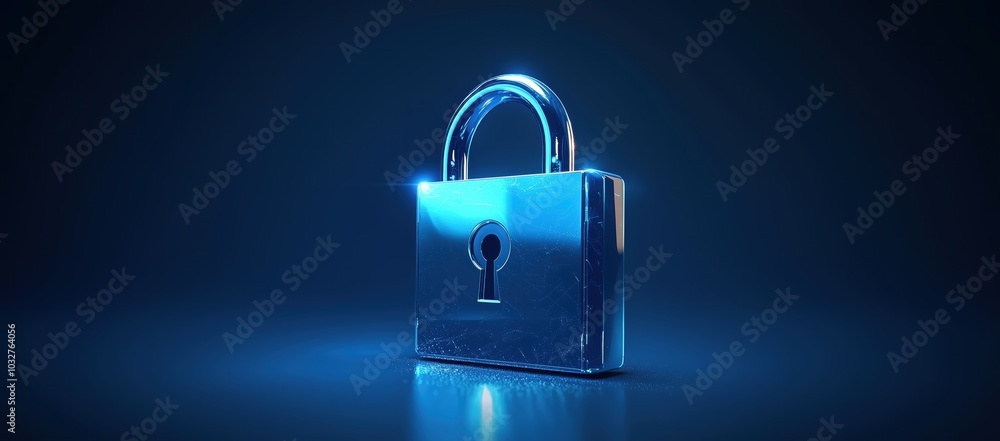 Poster a glowing blue lock symbolizing security and data protection in a digital landscape. generative ai