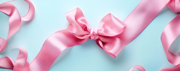 Elegant pink ribbon and floral arrangement with blank text box on white background for invitations and greetings