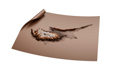 Map Of Cyprus Old Style Brown On Unrolled Map Paper Sheet On White Background, 3d illustration
