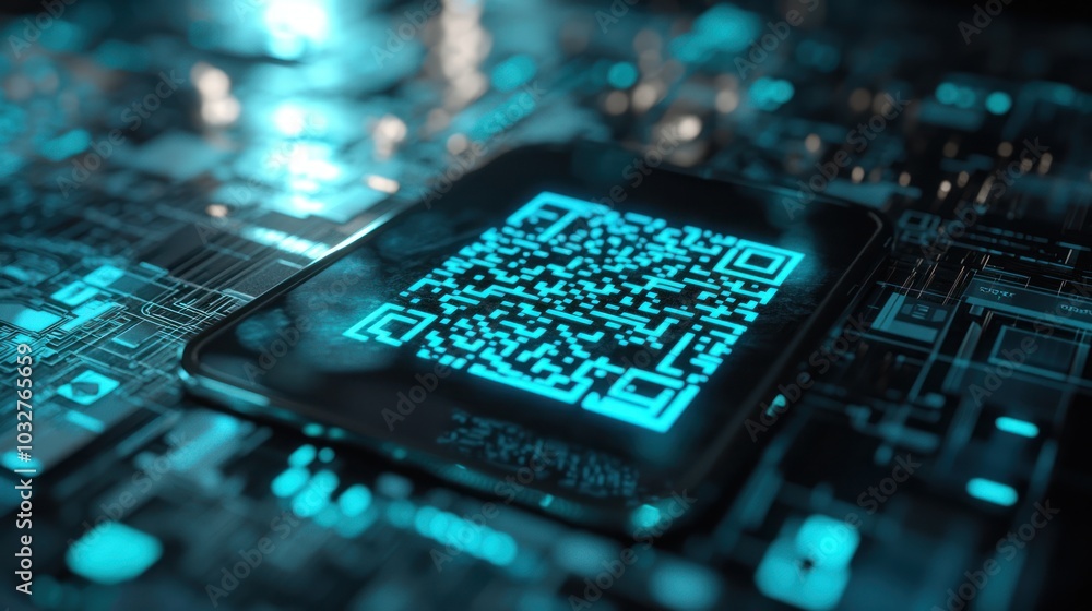 Poster a qr code being scanned by a smartphone, representing the blending of digital technology with everyd