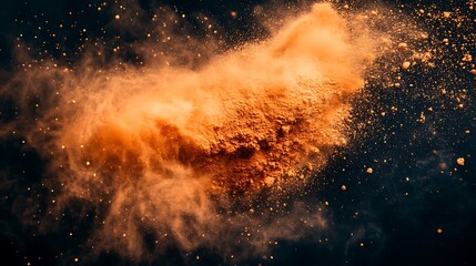 High Energy Orange Powder Eruption Captured On Black Background image