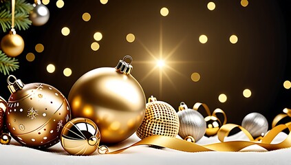 gold balls ribbons adorn christmas banner festive tree decorations perfect promoting events products visually