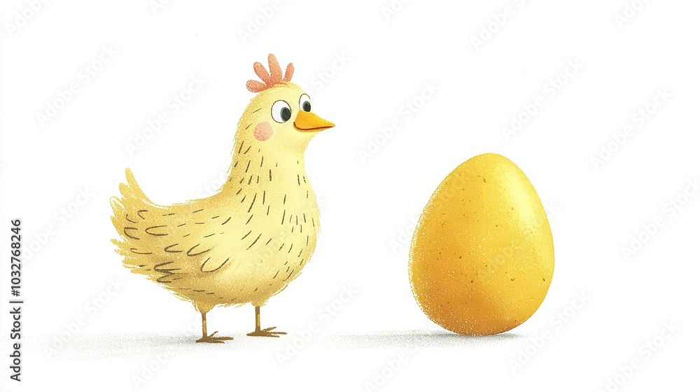 Poster a hen perched beside a single oval on a pristine canvas with two eggs in the foreground and one in t