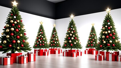 large christmas trees often decorated gift boxes festive design incorporating text generated artificial intelligence technology
