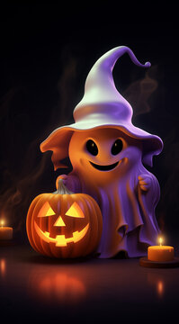 Halloween goast and pumpkin.