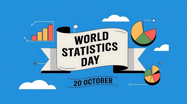 Modern Illustration Celebrating World Statistics Day with Pie Chart, Bar Chart, Line Graph, and Scatter Plot