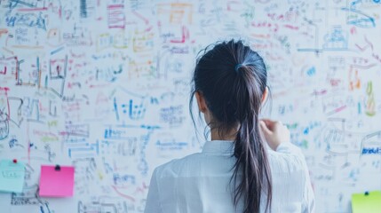 a student solving a difficult problem on a whiteboard, showcasing intellectual capability and determination