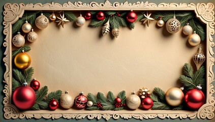 old christmas decorations cover yellowed paper border worn edges faded colors