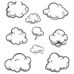 Set of speech bubbles, Clouds sketches. Vector illustration isolated on white background, Comic Speech Bubbles
