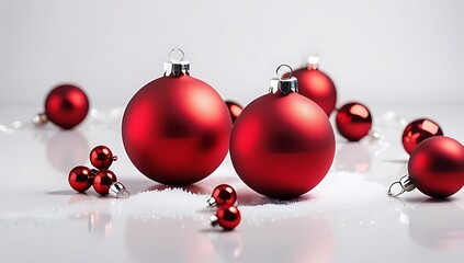 red christmas decorations isolated bright white surface surrounded empty space completely