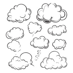 Set of speech bubbles, Clouds sketches. Vector illustration isolated on white background, Comic Speech Bubbles