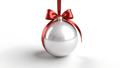 small christmas ball white background ribbon clipping path photo editing purposes