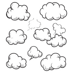 Set of speech bubbles, Clouds sketches. Vector illustration isolated on white background, Comic Speech Bubbles