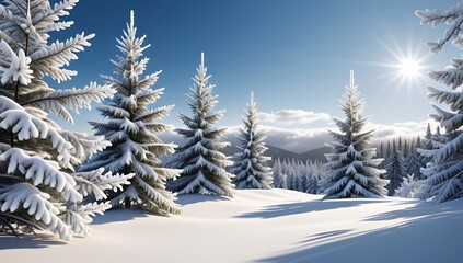 snowy fir branches blue skies dominate serene winter landscape