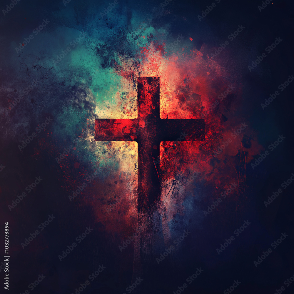 Wall mural watercolor cross colorful