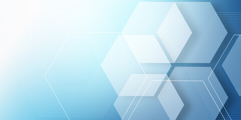 Abstract white and blue hexagon background. science and health care technology concept background