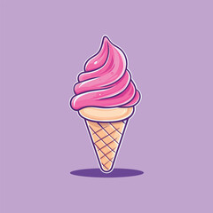 Ice Cream in Waffle Cup Vector with Fruit Filling for Digital Use