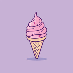 Tasty Ice Cream with Fruit Swirl in Waffle Cup Vector Design